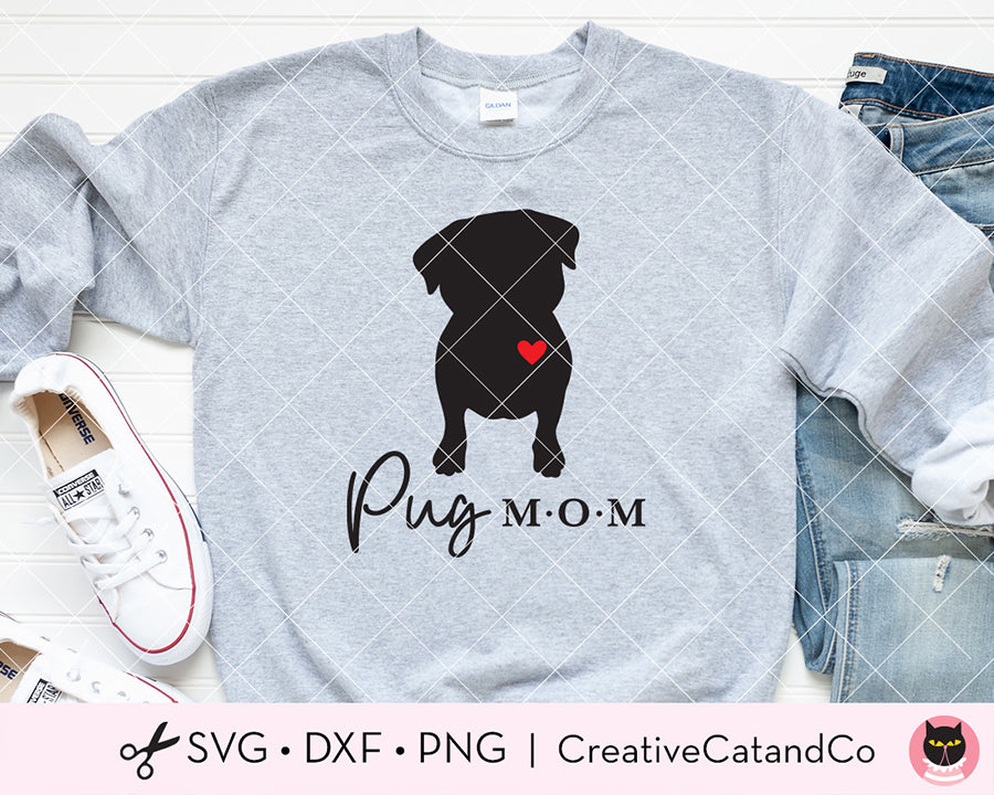 Pug Mom Silhouette SVG Cut Files for Cricut | CreativeCatandCo