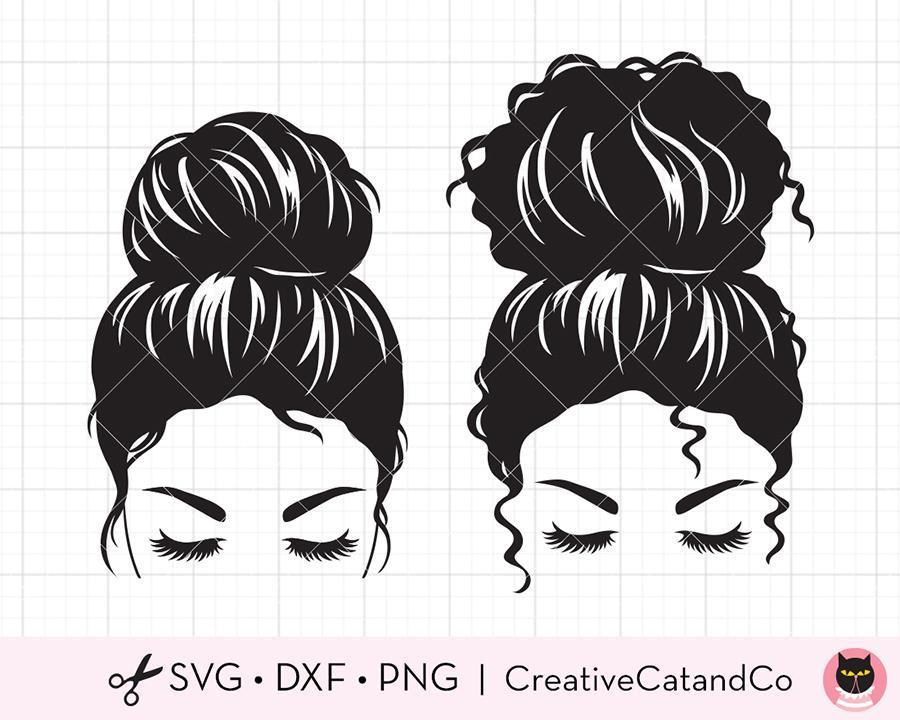 Woman Face with Messy Bun Silhouette SVG Files | CreativeCatandCo