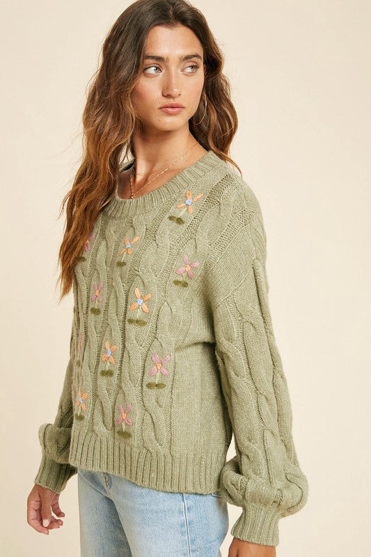 Flower Embroidered Cami & Cardigan Sweater Set