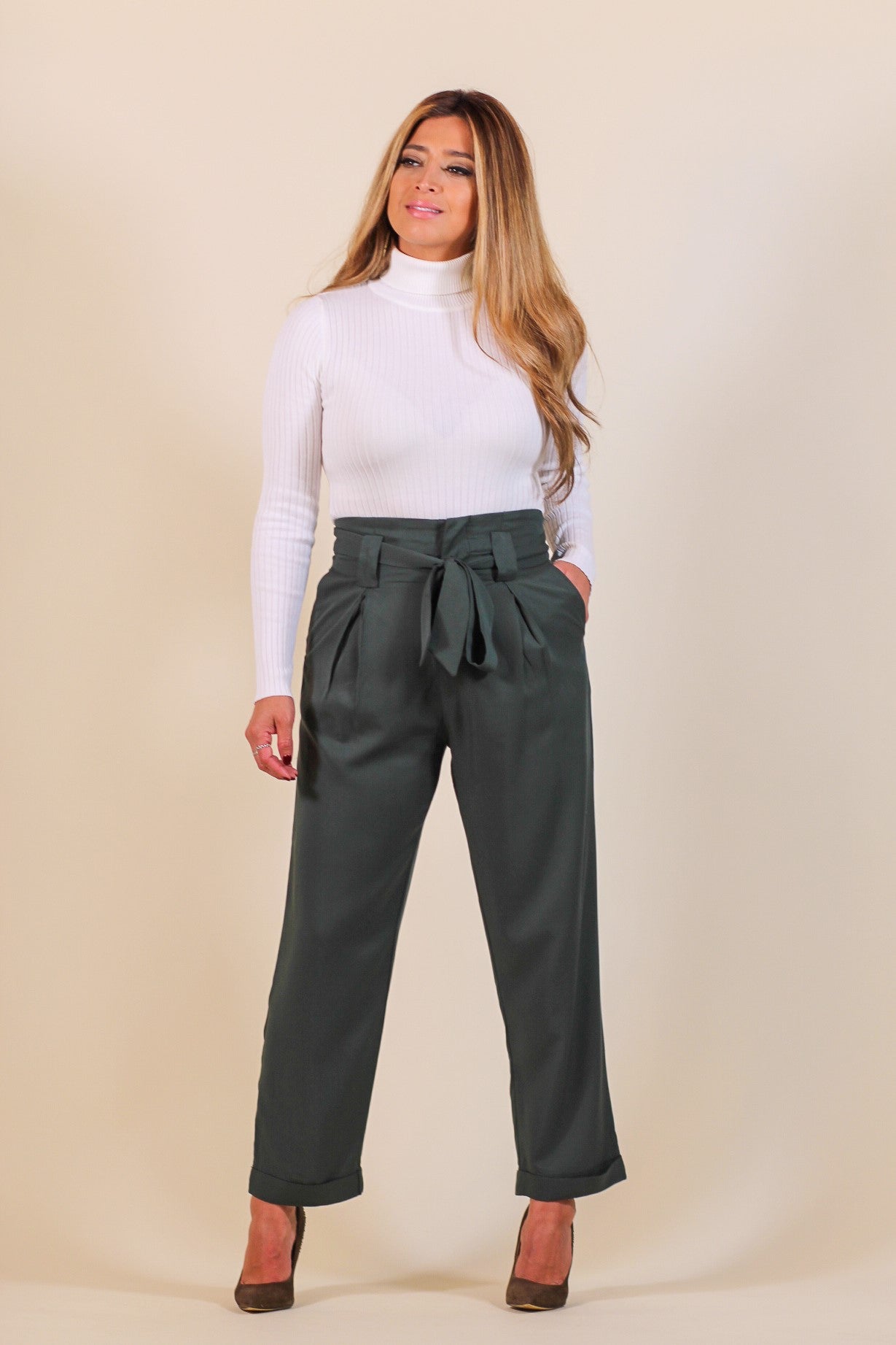SweatyRocks Women's Striped High Waisted Wide Leg Belted Pants Loose Fit Paper  Bag Trousers Khaki S at Amazon Women's Clothing store