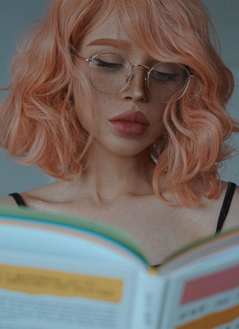 Pastel Peach Pink Wavy Bob Synthetic Wig CM197 – Wig Is 