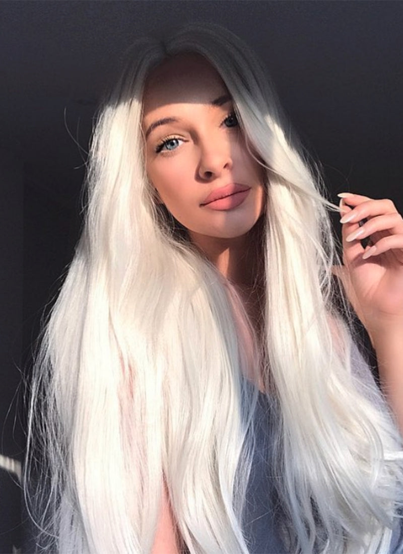 Straight Platinum Blonde Lace Front Synthetic Wig LF150D 