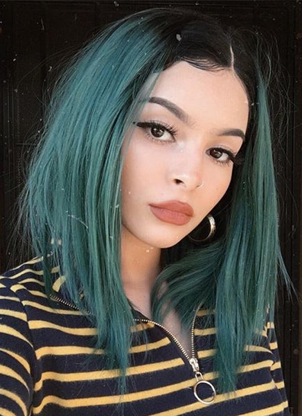 Dark Green With Dark Roots Straight Bob Lace Front 