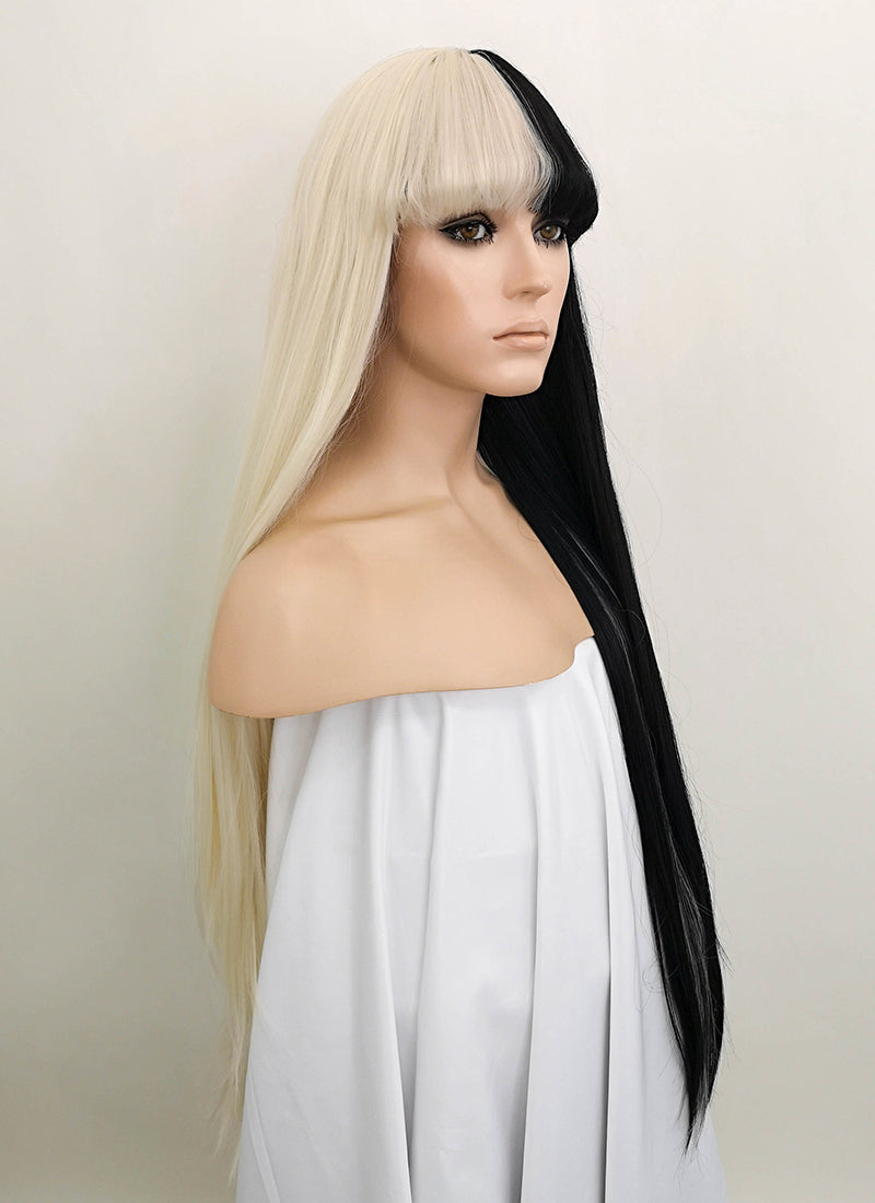 cheap long blonde wigs with bangs