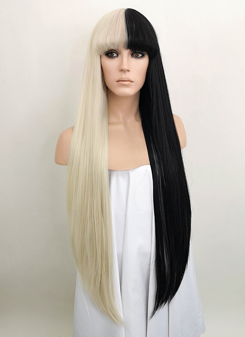 Blonde Black Split Color Straight Lace Front Synthetic Wig Lf1507