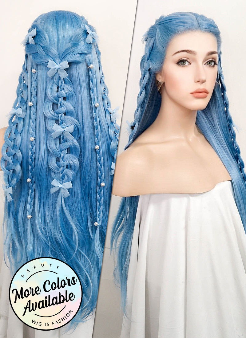 blue and grey lace front wig