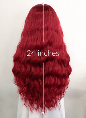 Dark Red Wavy Lace Front Synthetic Wig LF5083