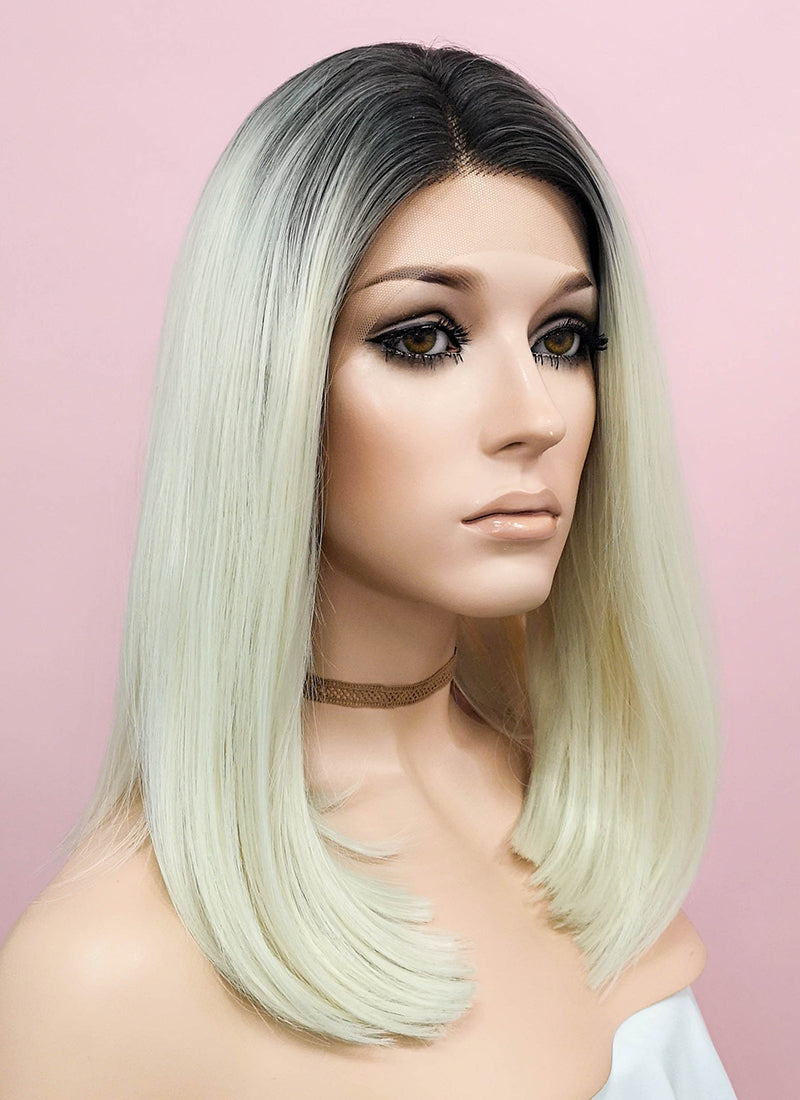 Light Blonde With Dark Roots Straight Bob Lace Front Synthetic Wig