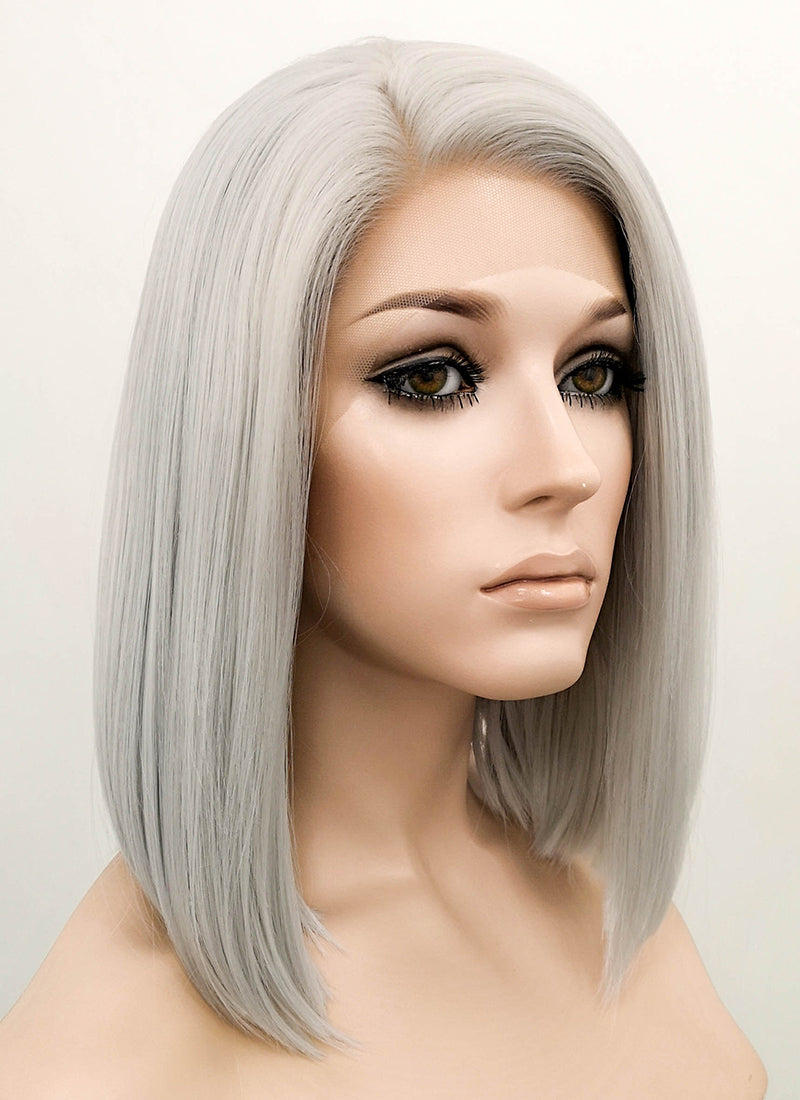 Straight Yaki Silver Grey Lace Front Synthetic Wig Lf624n Wig Is Fashion