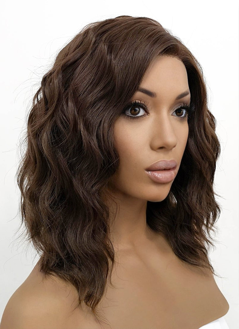 Brunette Wavy Bob Lace Front Synthetic Wig Lfb407 Wig Is Fashion