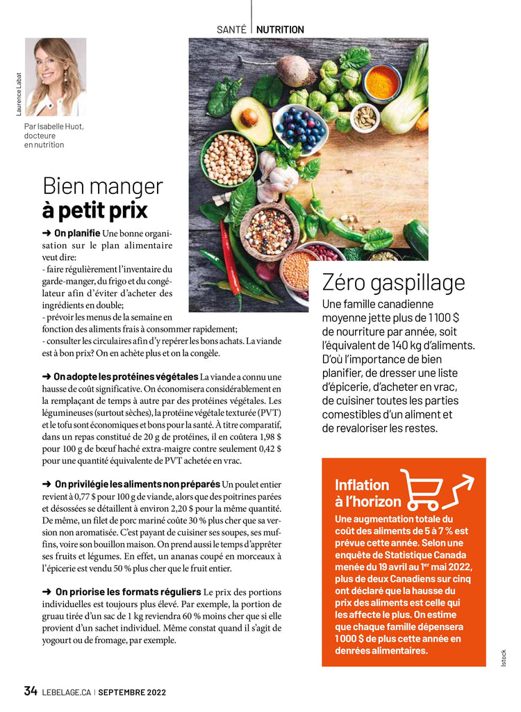 Dans son article pour le Bel Âge Magazine, Isabelle Huot Docteure en nutrition vous donne ses meilleures astuces pour bien manger à petit prix.