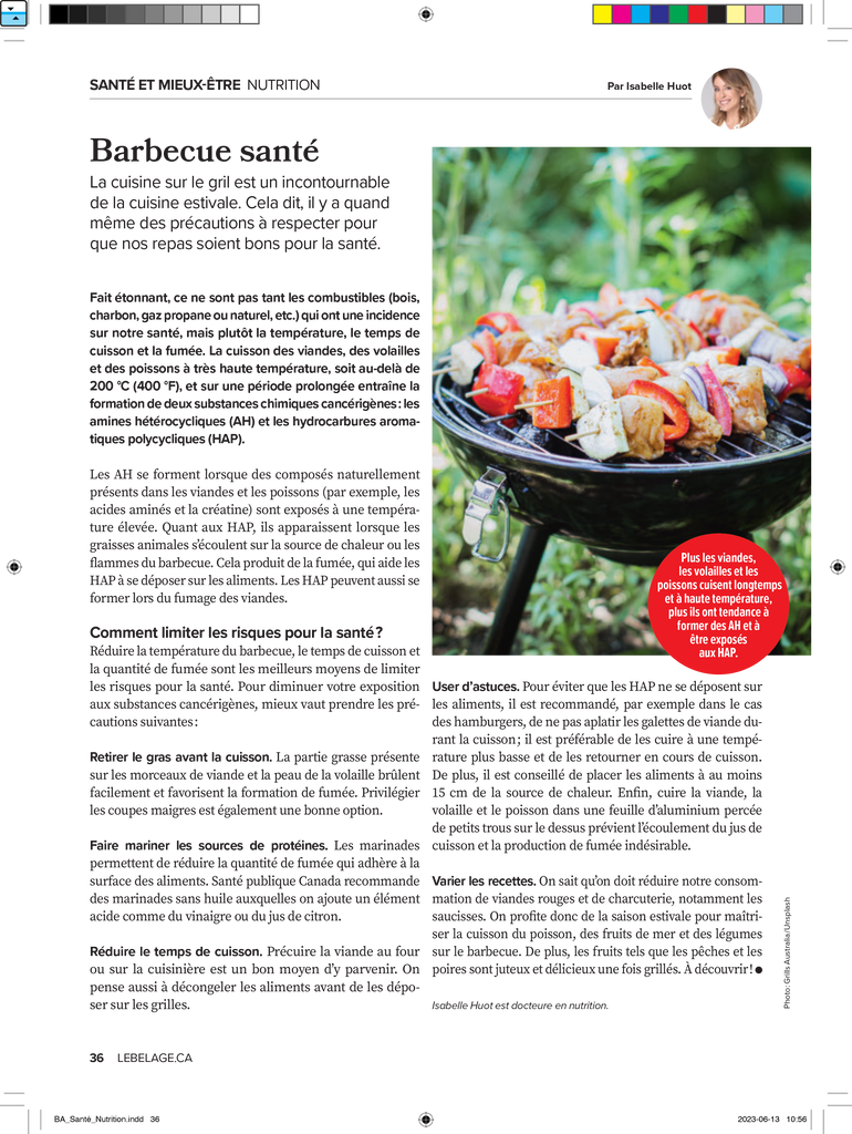 Les conseils d'Isabelle Huot Docteure en nutrition pour cuisiner santé sur le BBQ. Article pour le Bel Âge Magazine!