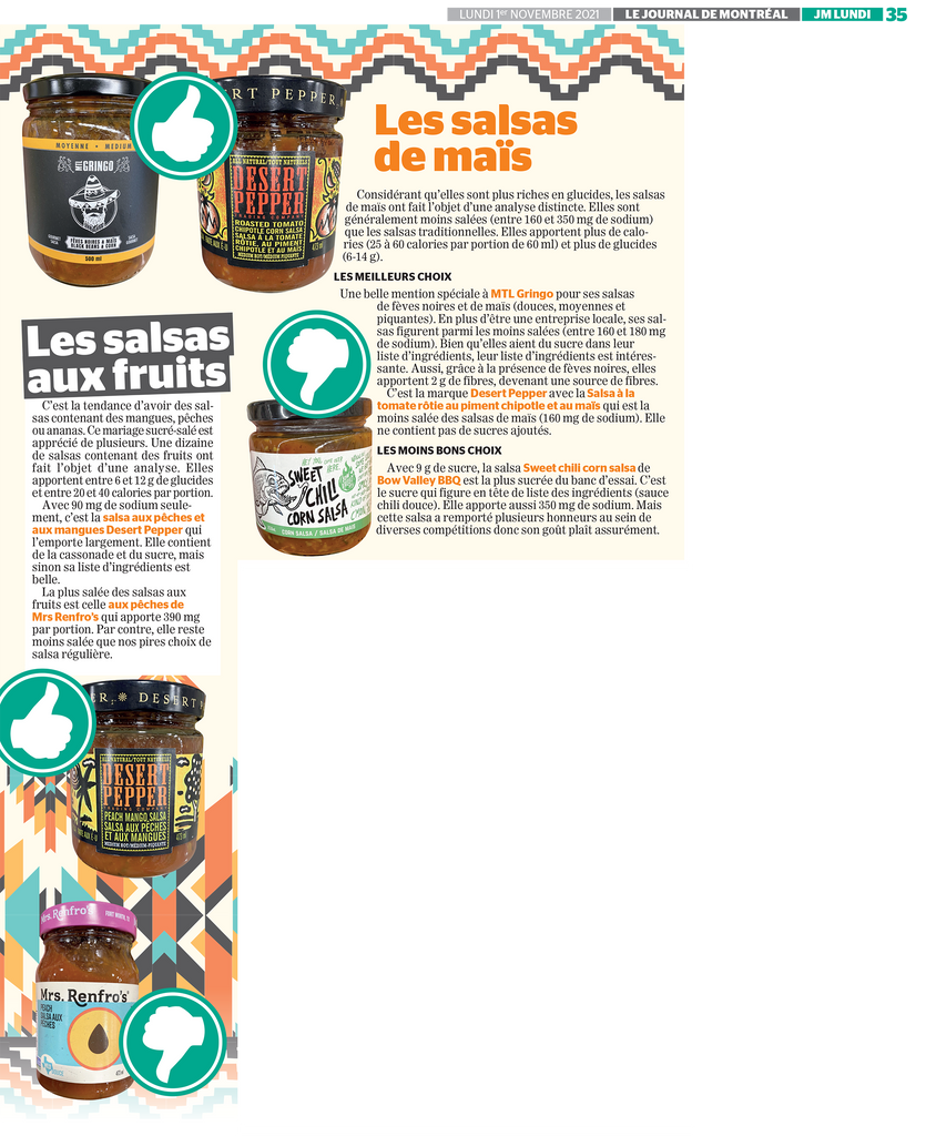 What are the best commercial salsas? Discover the analysis of Isabelle Huot Doctor in nutrition in her article for the Journal de Montréal.