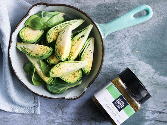 Try this tasty recipe for BBQ-roasted Brussels sprouts seasoned with sodium-free seasonings from Isabelle Huot Doctor of Nutrition.