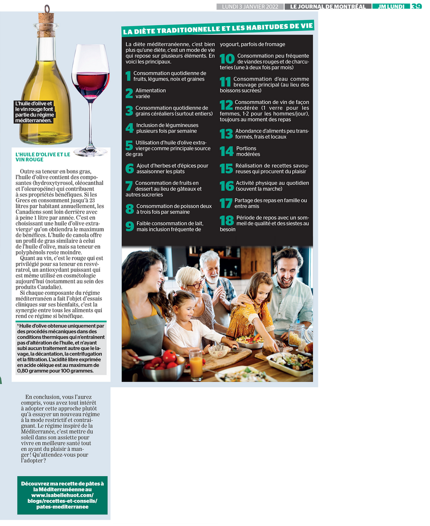 Take stock of the Mediterranean diet in the article by Isabelle Huot Doctor of Nutrition.