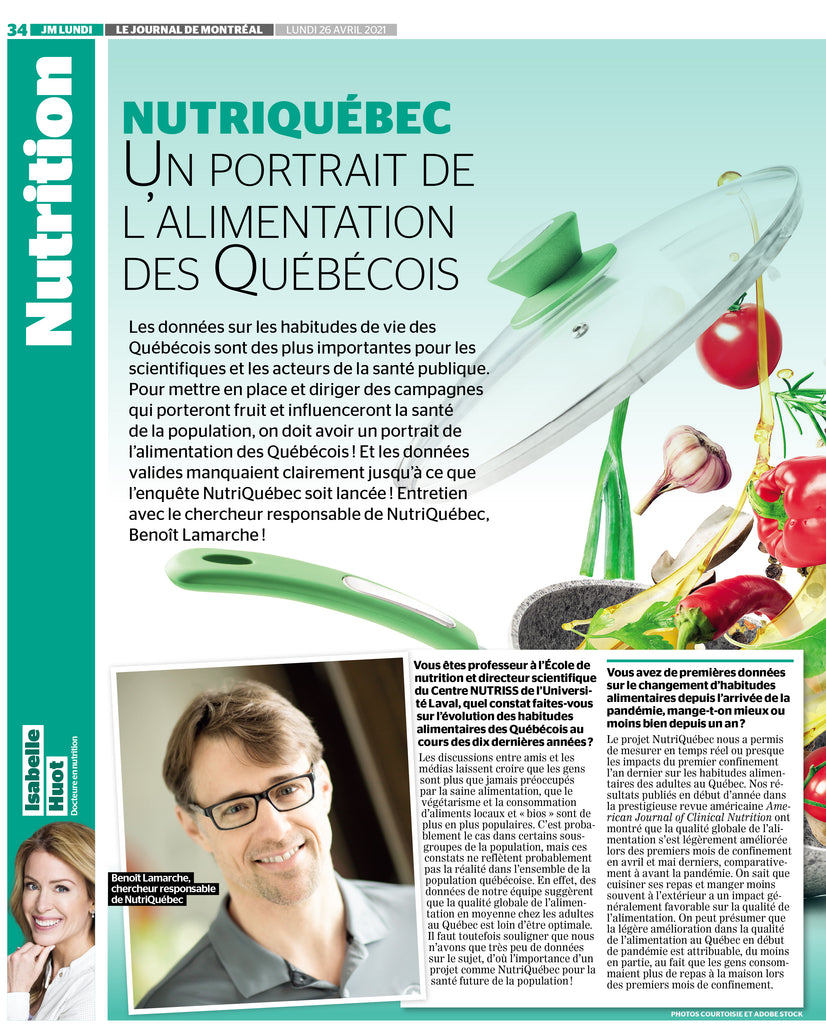 Article on the NutriQuébec study:a portrait of the diet of Quebecers by Isabelle Huot