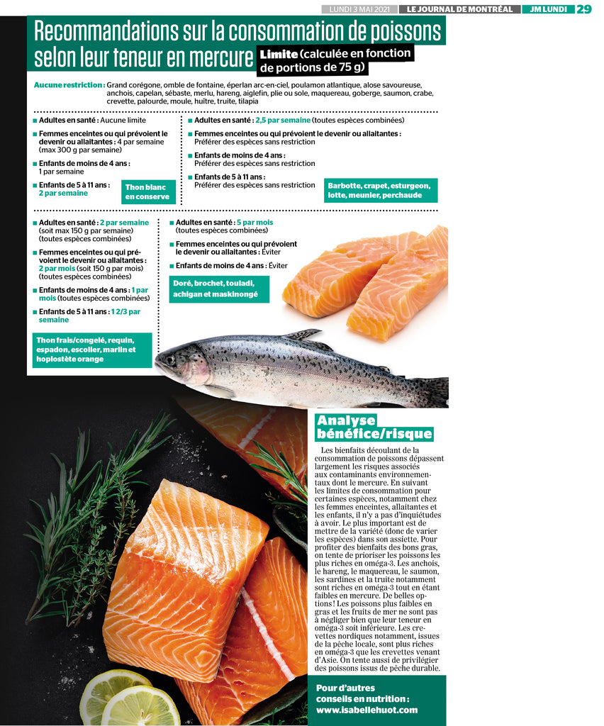 The rest of the article on the importance of eating fish by Isabelle Huot appeared in the Journal de Montréal