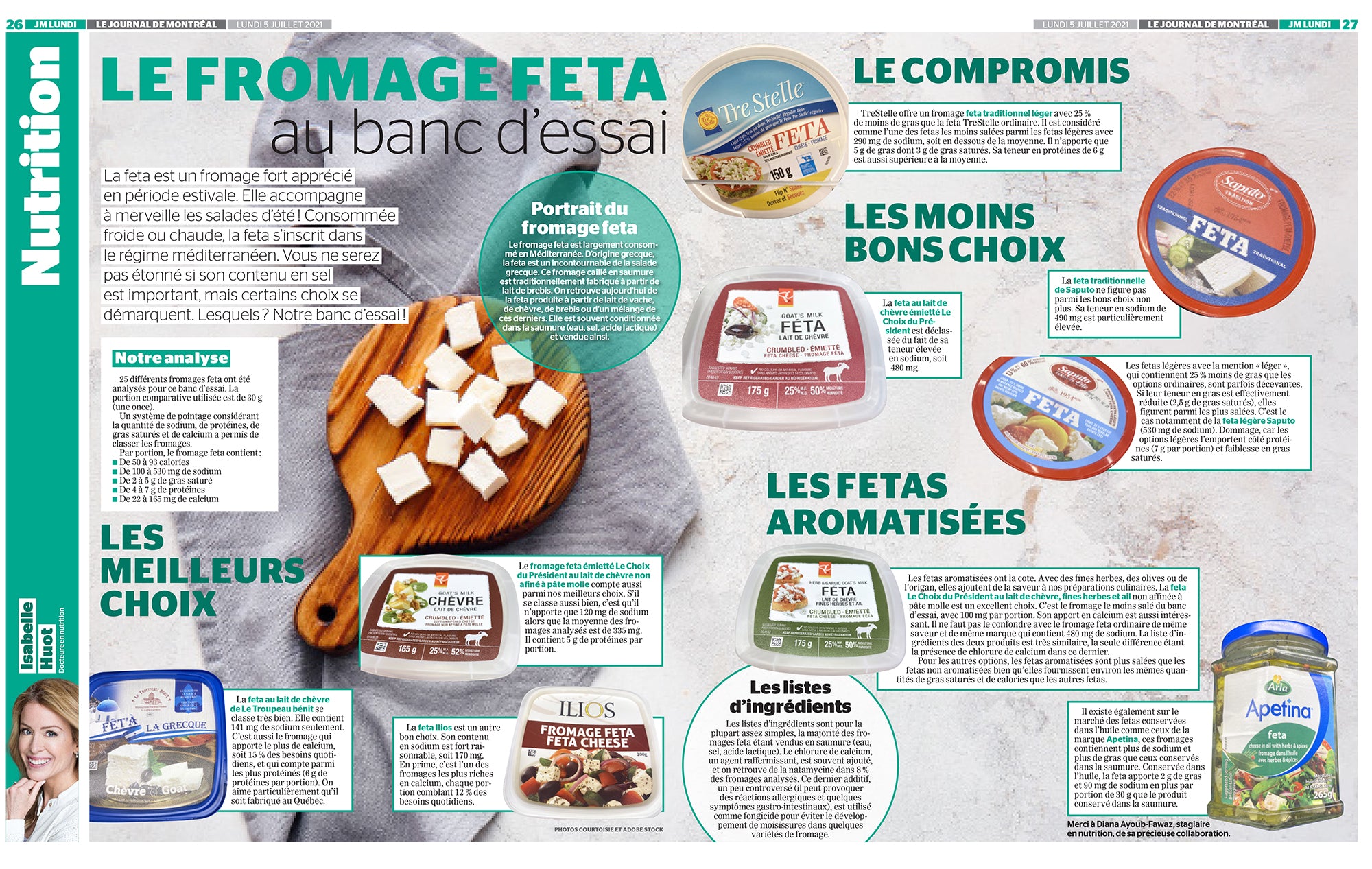 Do you like feta cheese? The variety in the supermarket is impressive, how to navigate? Isabelle Huot Doctor in nutrition gives you her opinion on the varieties available on the market in her article in the Journal de Montréal