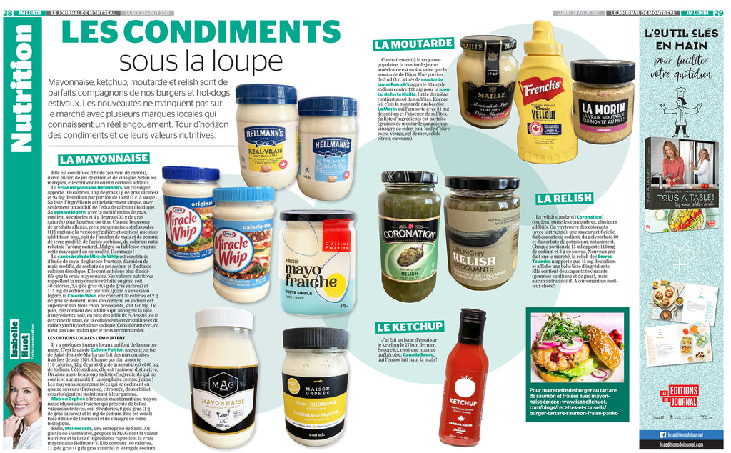 Which condiments have the best nutritional values? Isabelle Huot Doctor in nutrition gives you her opinion in the Journal de Montréal.