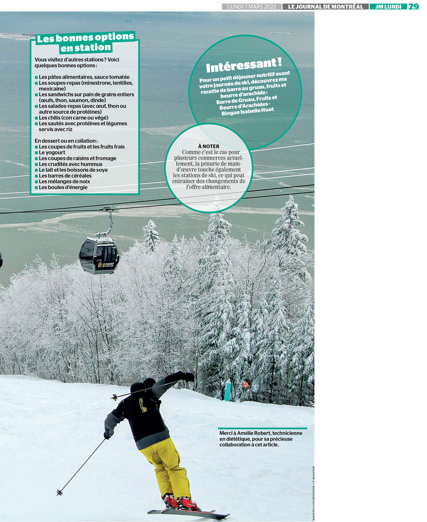 Bien manger à la cafétéria de votre station de ski favorite, mission possible? Faites le point dans cet article d'Isabelle Huot Docteure en nutrition pour le Journal de Montréal.