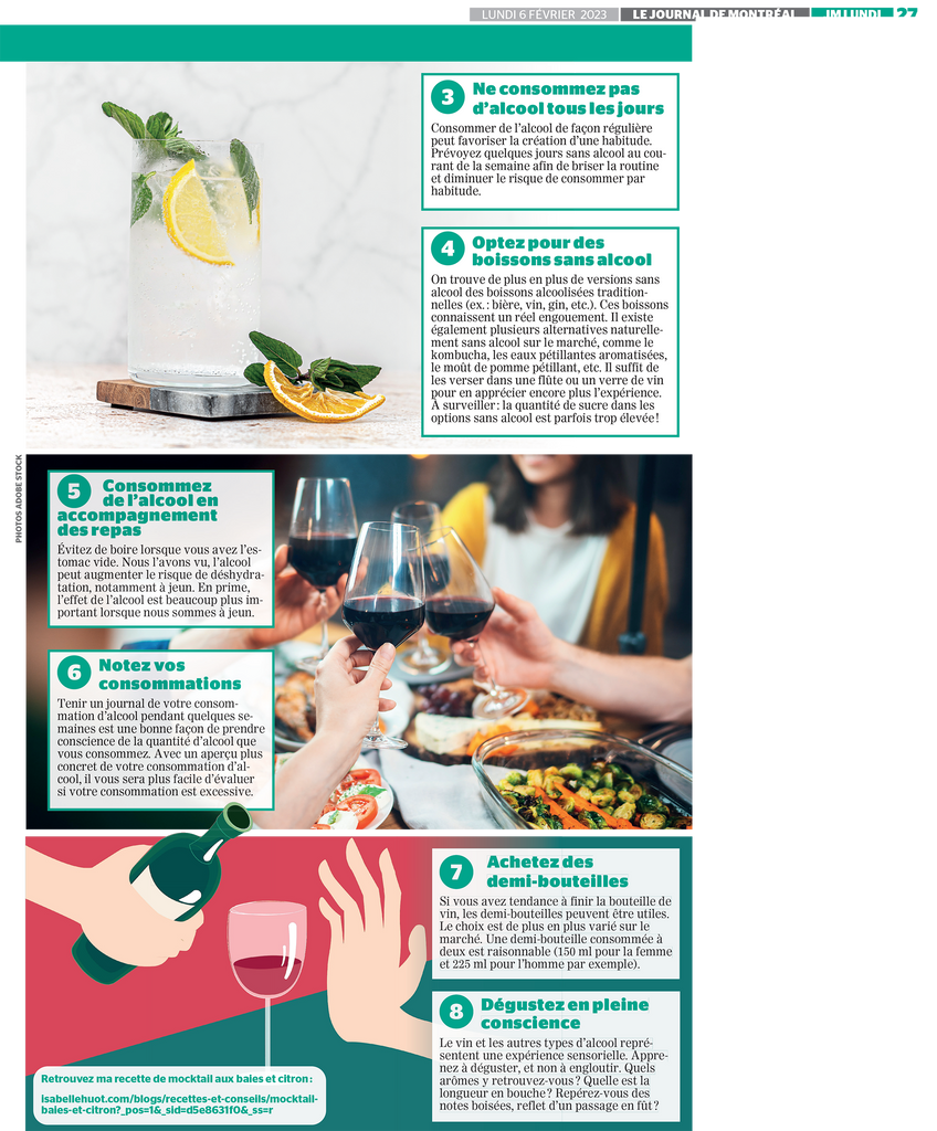 Découvrez les conseils d'Isabelle Huot Docteure en nutrition pour modérer votre consommation d'alcool.