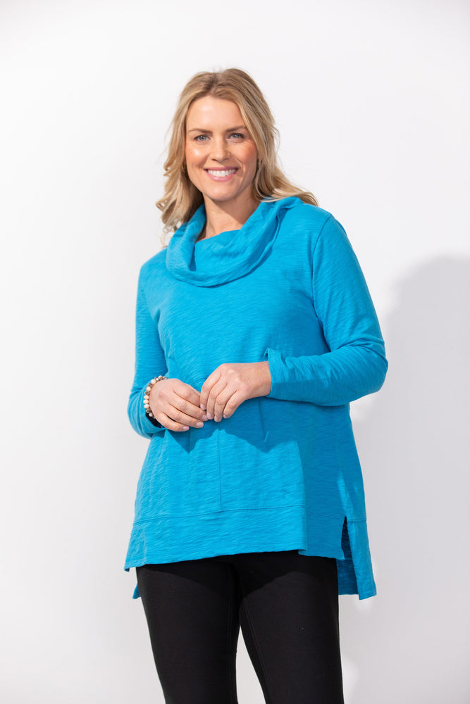 Escape by Habitat Fall/Winter 2022 E10048 Baja Blue Cowl Neck Top