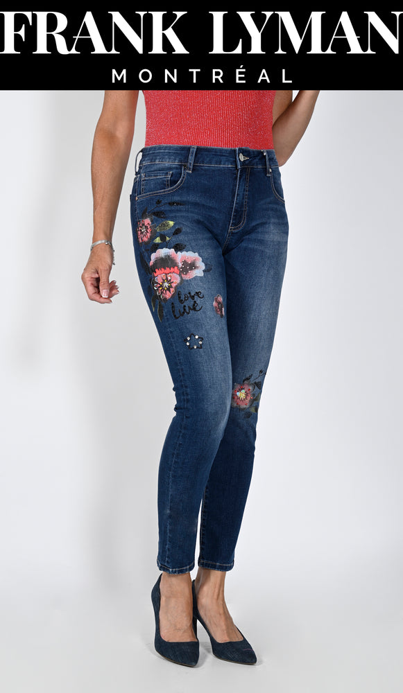 Earl Jeans Womens 6 Blue Skinny Ankle Embroidered Flowers Floral