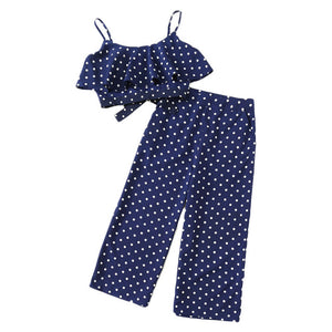 Polka Dot Crop Cami Top And Palazzo Pants Set Women Spaghetti