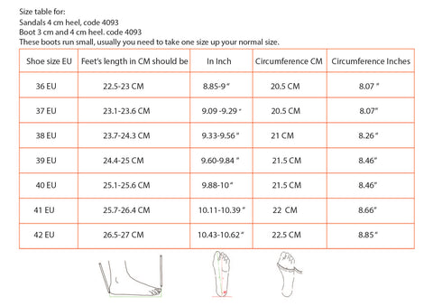 heels size chart