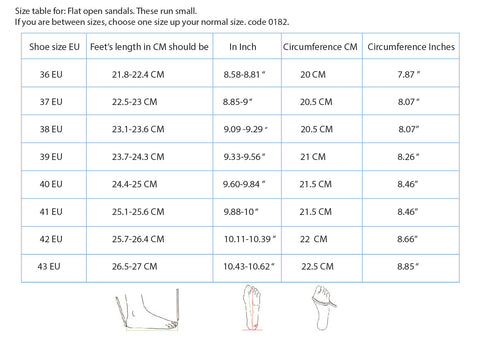 sandal size chart