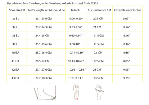 heel size chart cm