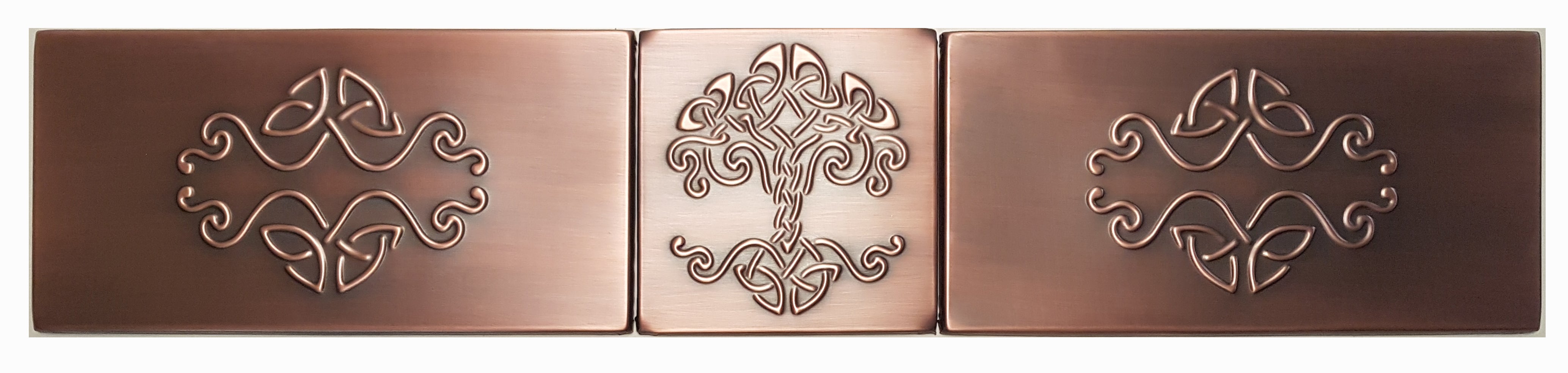Celtic tiles, Set of 3 Celtic Design Handmade tiles Perfect for Your Kitchen Backsplash COPPER/ BRASS/ STEEL.
