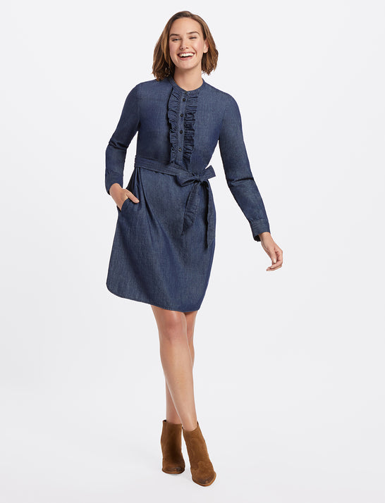 draper james chambray ruffle shift dress