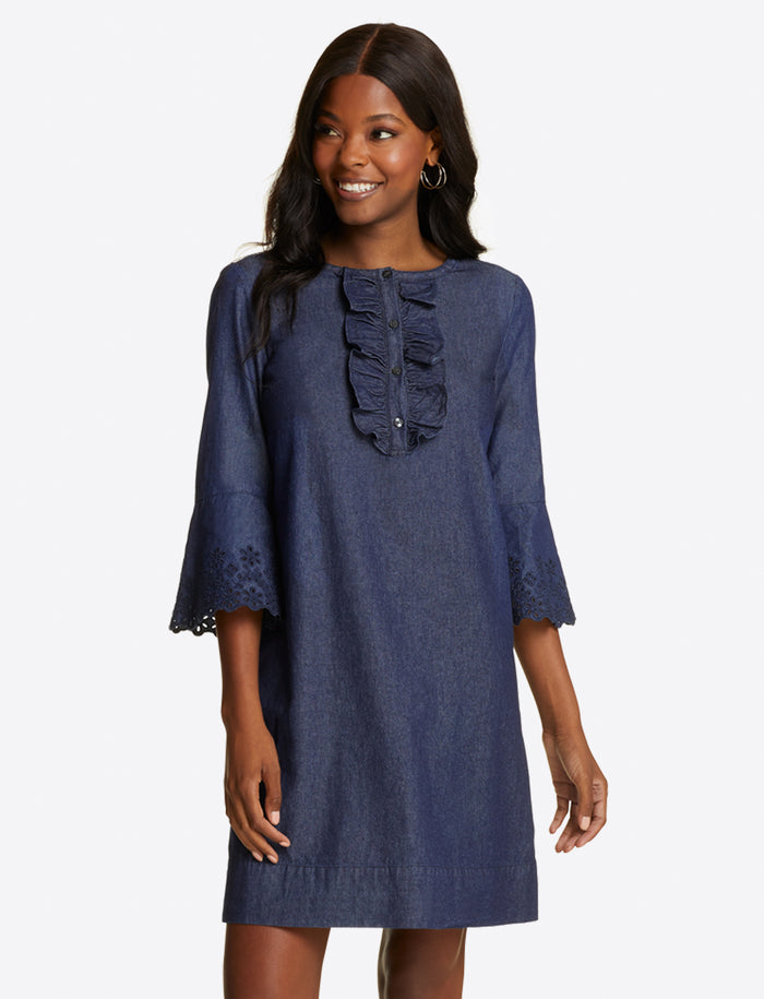 draper james chambray ruffle shift dress