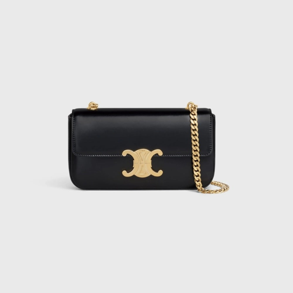 CELINE Triomphe Canvas Clutch with chain in triomphe canvas and lambskin  (10E382CBX.04LU, 10E382CBX.01TA)