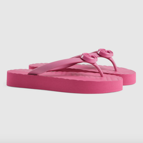 GUCCI / 구찌 GG로고 쉐브론 러버 T 스트랩 샌들 핑크 Women's chevron thong sandal