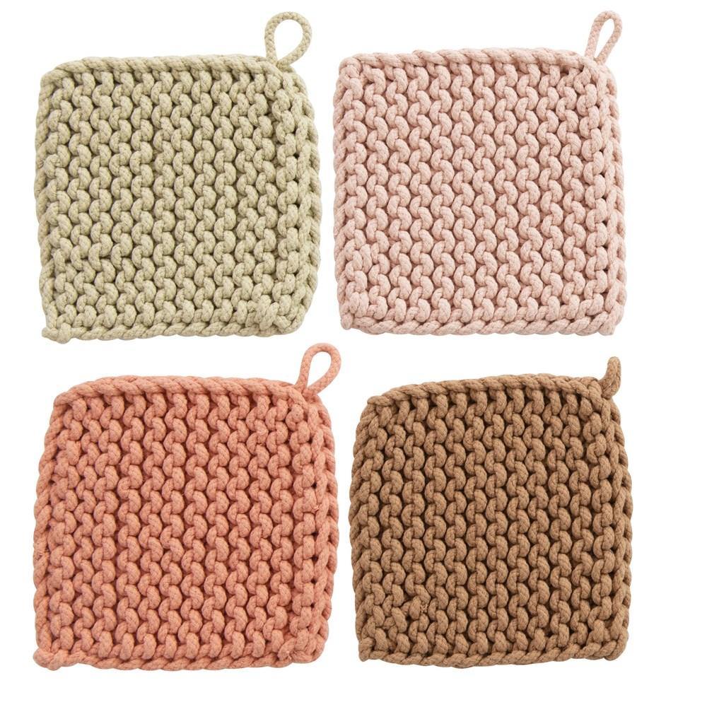 Saffron Potholder, Cotton Pot Holders, Peach Gray Cream Trivets, Kitchen Thick  Potholder, Thick Knit Trivet, Hand Knit Potholders 