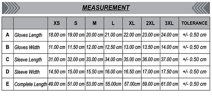 OZ ARMOUR EXTRA STRENGTH PROFESSIONAL QUALITY GLOVES SIZE CHART