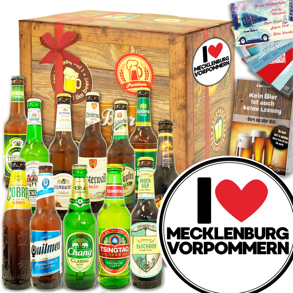 I Love Mecklenburg-Vorpommern | 12 Flaschen Bier aus der Welt und Deutschland | Biergeschenk