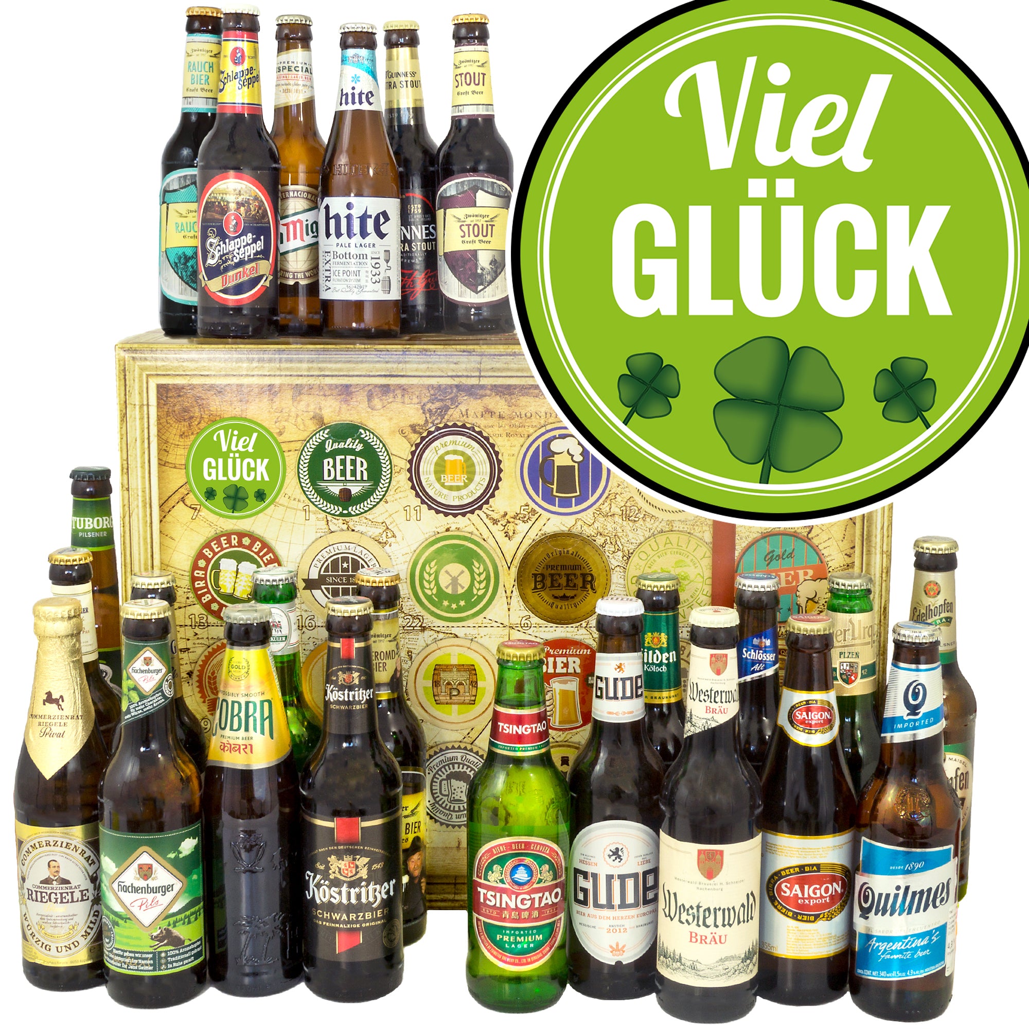 Viel Gluck 24x Bier Bier International Und Deutschland Geschenkbox Monatsgeschenke De