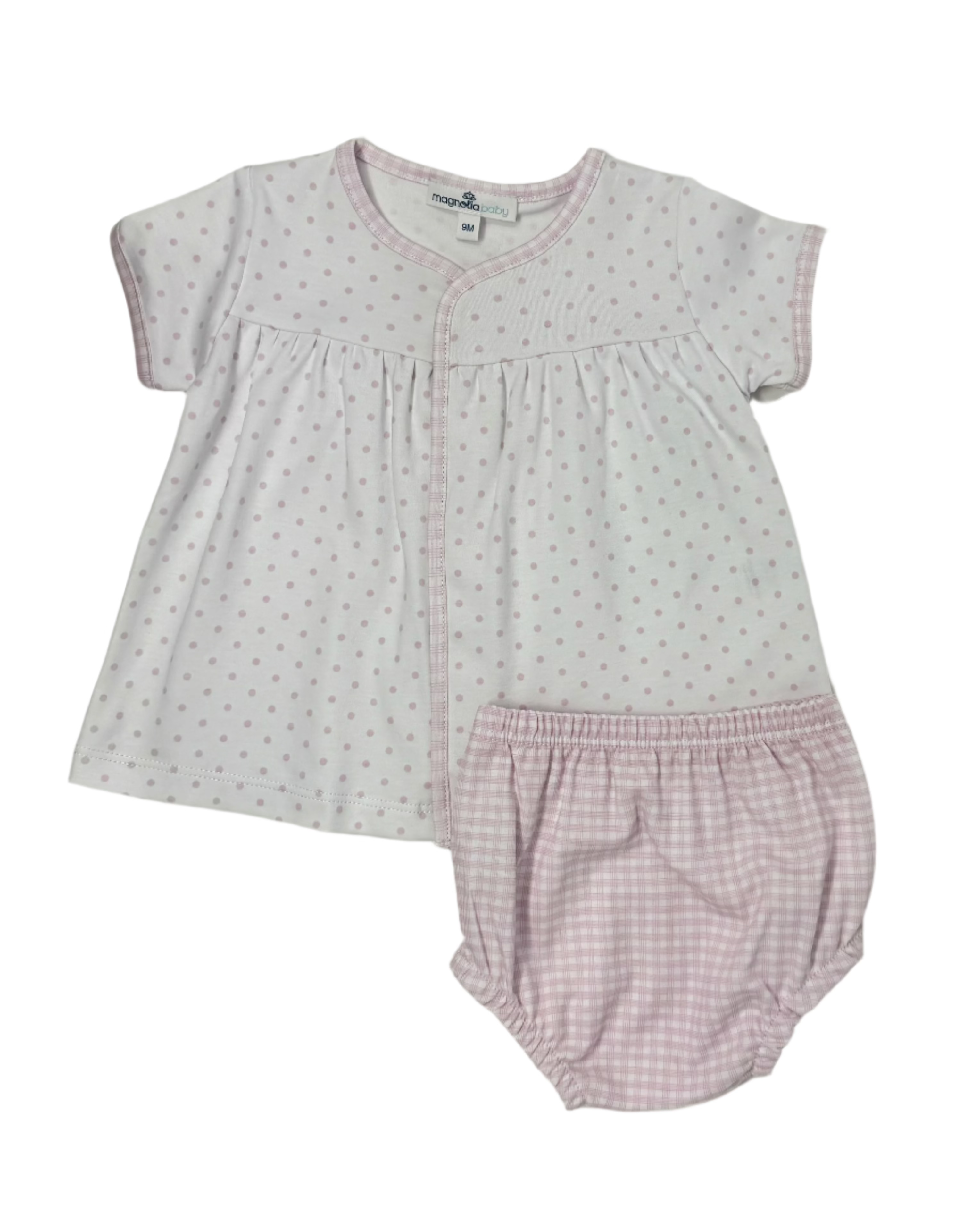 Pink Gingham Dots Diaper Cover Set