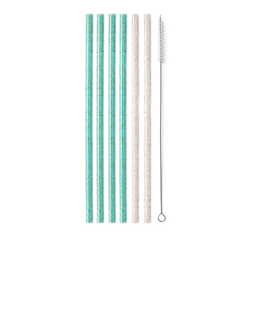 Swig Life Rainbow Stripe & Aqua Reusable Straw Set (Tall)