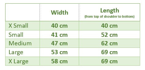 Training Bib size chart