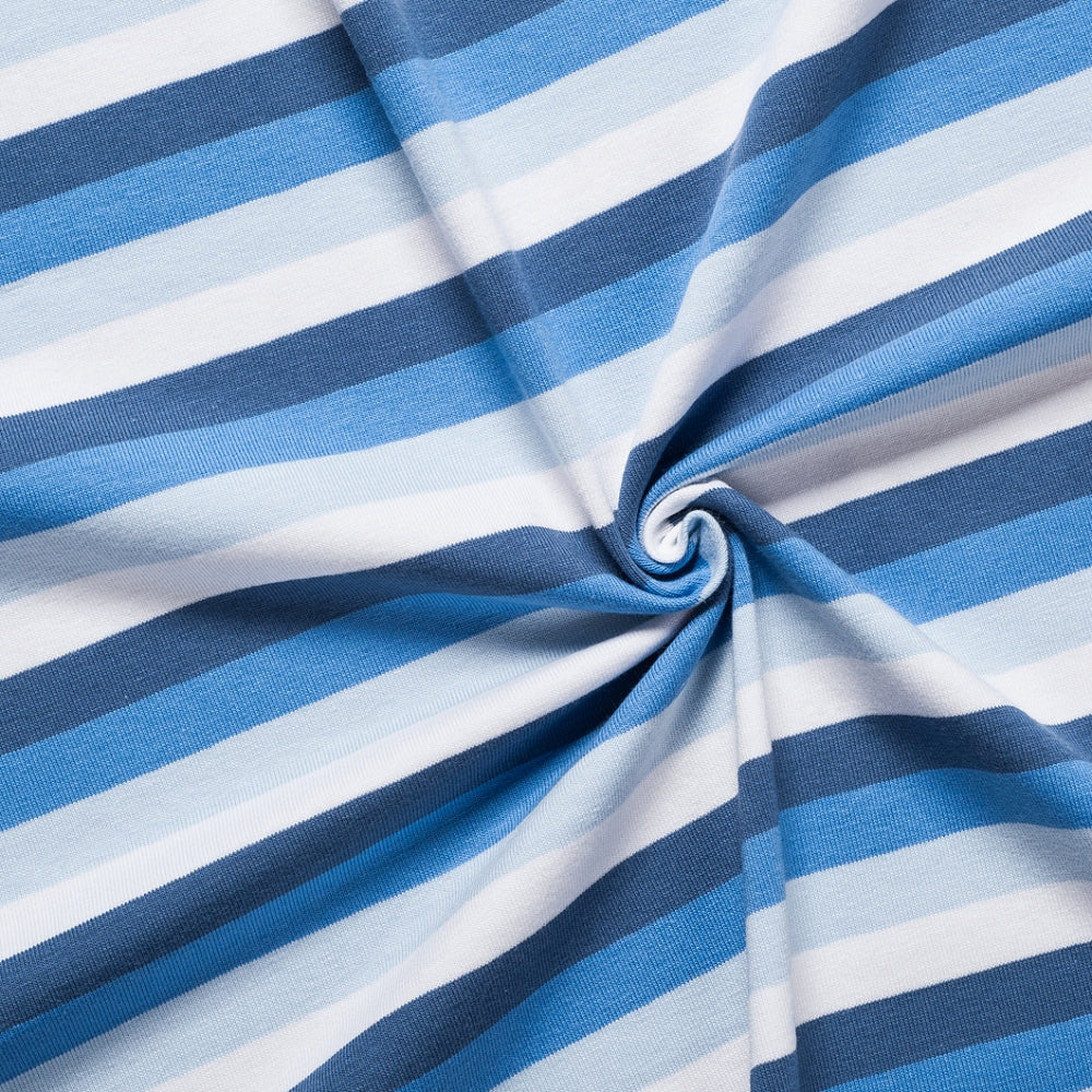 High Quality Blue Stripe Jersey Stretch Knit Dressmaking Fabric – Pin & Sew