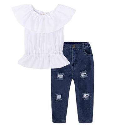 2 Pieces Kids Tops & Denim pants clothing set for Girls - Cutesy Cup ...