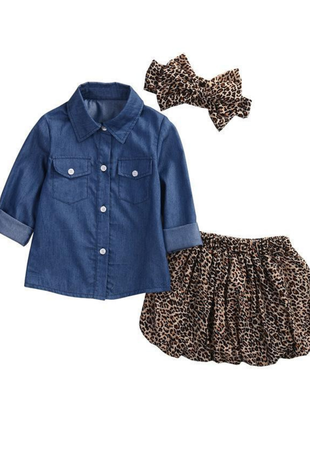 ras Scheiden middernacht 3-piece denim shirt Leopard Set Baby Girl -