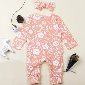Adorable Peach Jumpsuit headband Baby Toddler Girl