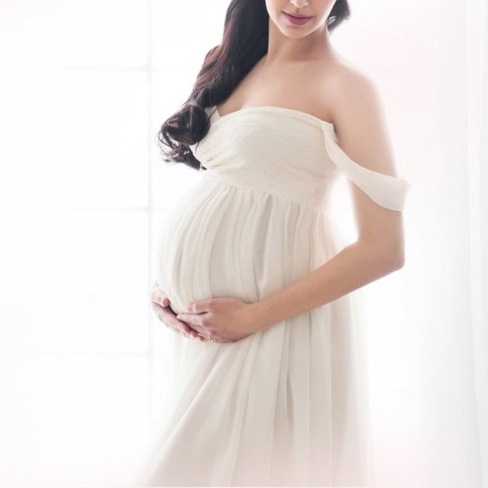 Chiffon Maternity Strapless Solid White Dresses for Photo Shoot ...