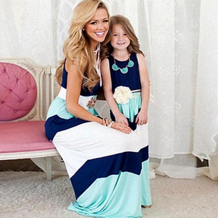 Cool Blue Matching Outfit for Mother and Daughter -