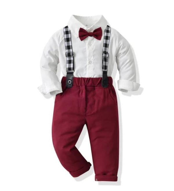 Denim Shirt Burgundy Suspender 2 pc Set Baby Boy - Cutesy Cup | Baby ...